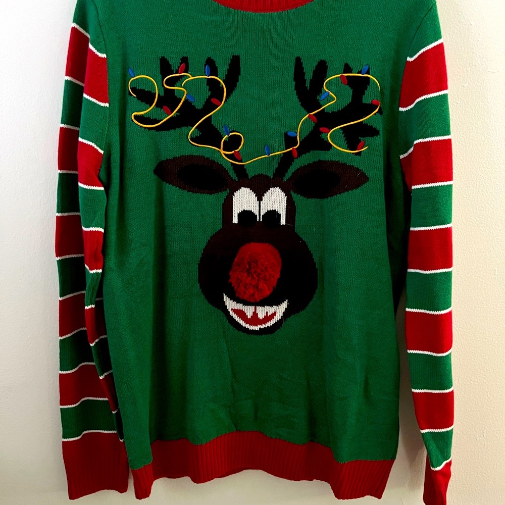 Ugly Christmas Sweater Brand Rudolph Red Nosed Reindeer with Back‎ Image Men’s L